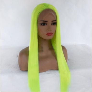 Peruca verde fibra química frente encaje largo cabello recto europeo y americano encaje cabello largo cubierta LW0287