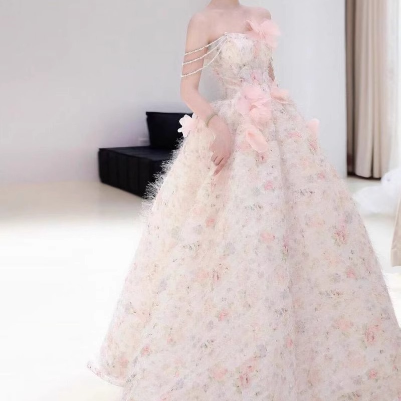 Pink Strapless Dress 2026 New Style Engagement Toast Dress Elegant Long Adult Ceremony Host Graduation Dress