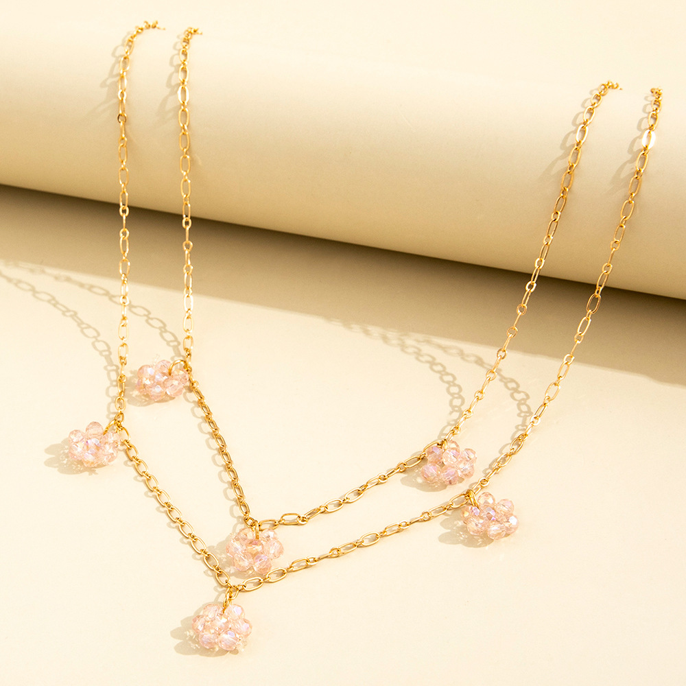 Europe Et En Amérique Croix Frontière Vente Chaude Personnalisé De Mode Petit Frais Double Couche Double Cristal Rose Fleur Pendentif Collier Accessoires display picture 7