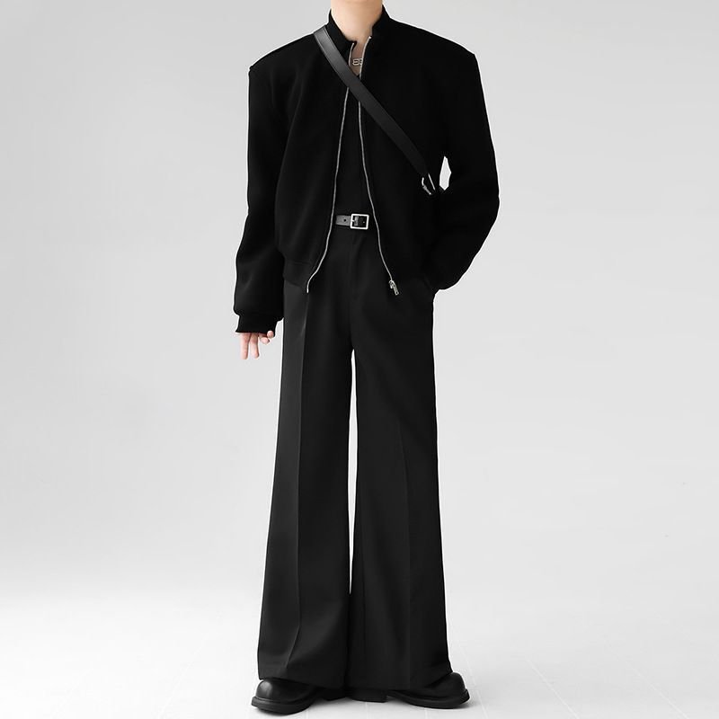 2026 New Spring and Autumn Men's Straight Loose Flared Trousers with a Drapey Feel, Wide-Leg Casual Thin Suit Pants