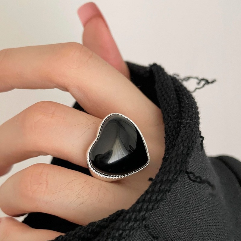 Dulce fresco negro ZIRCON encantador anillo femenino geométrico giro apilado s925 plata anillo abierto hip hop índice dedo anillo moda