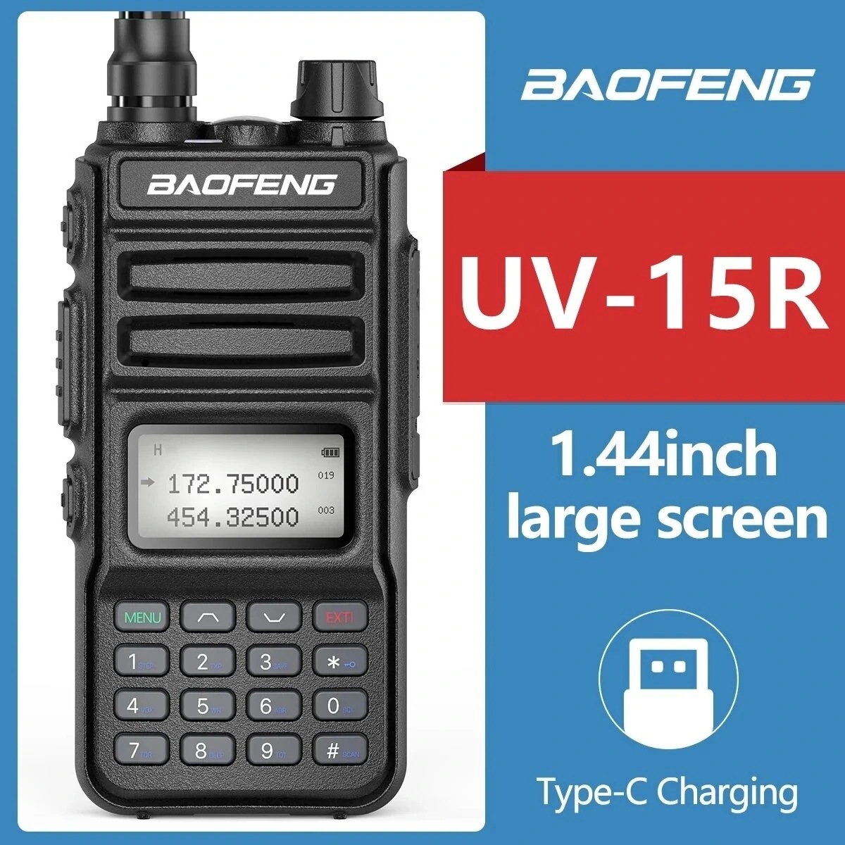Baofeng baofeng UV-15R UV-13R de alta potencia tipo C carga p15uv walkie-talkie pantalla grande