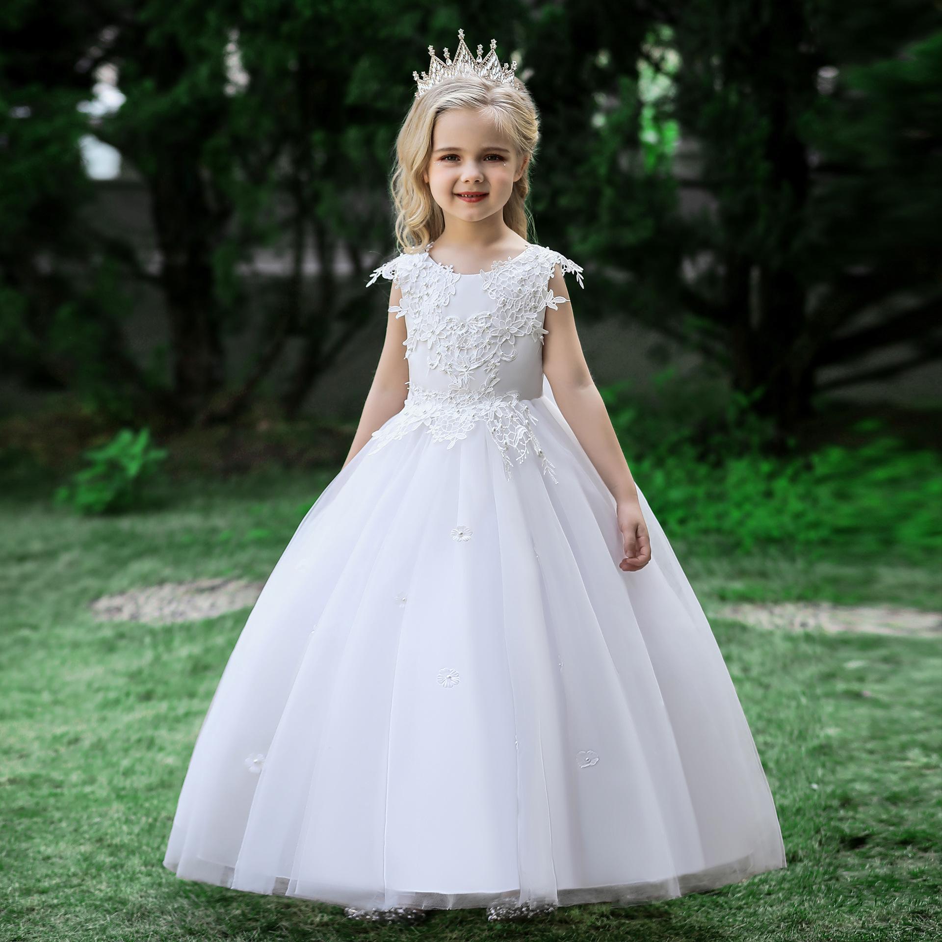 Vestido europeo y americano para niños medianos y grandes, falda tutú bordada con perlas, ropa para actuaciones en pasarela, vestido de noche para niños