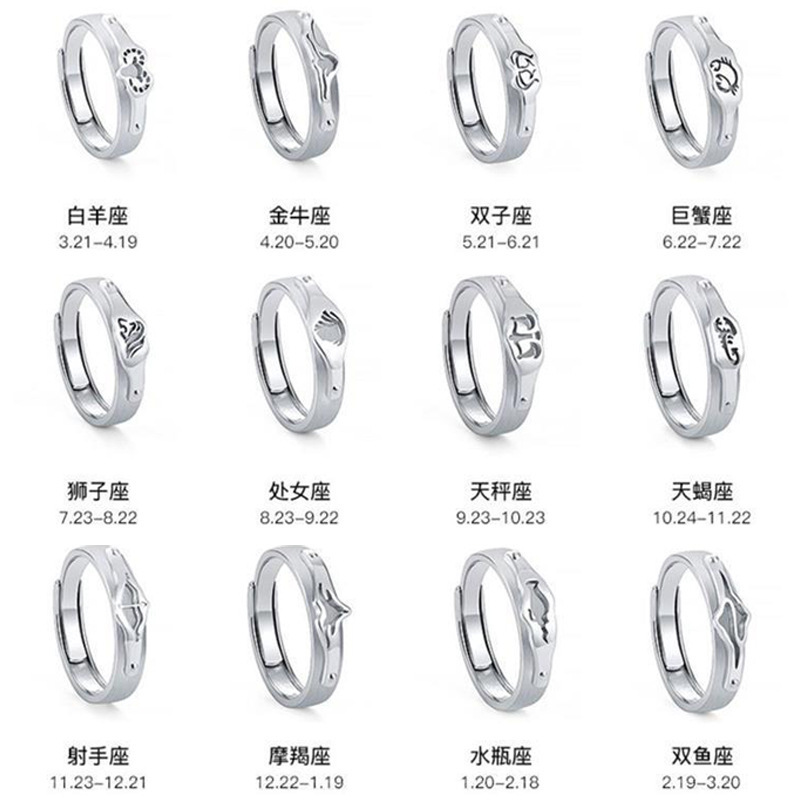 Twelve Zodiac Signs Ring Men's Trendyy Personalized Open Ring Birthday Gift Fashion Cool Style Men's Single Ring