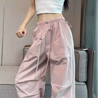 速干工装裤女夏季薄款2026新款宽松直筒窄版阔腿美式休闲运动裤子