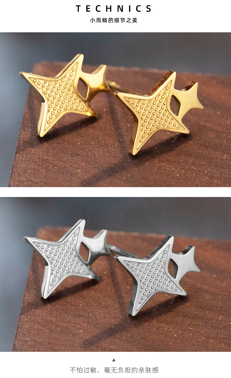 Four-pointed Star Titanium Earrings Factory Wholesale display picture 3