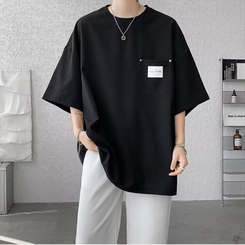 Casual round neck pure cotton letter print short sleeve T-shirt, Hong Kong style trendy brand, versatile, crew neck top for men, simple and minimalist.