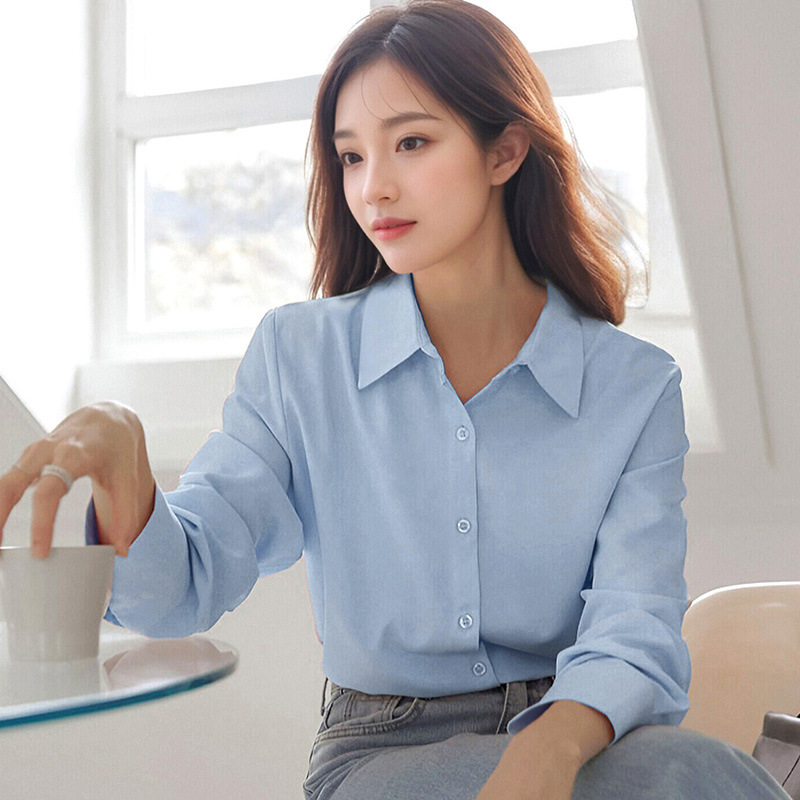 春秋款上衣百搭设计感小众女士衬衫复古港味长袖纯色职业百搭衬衣|undefined