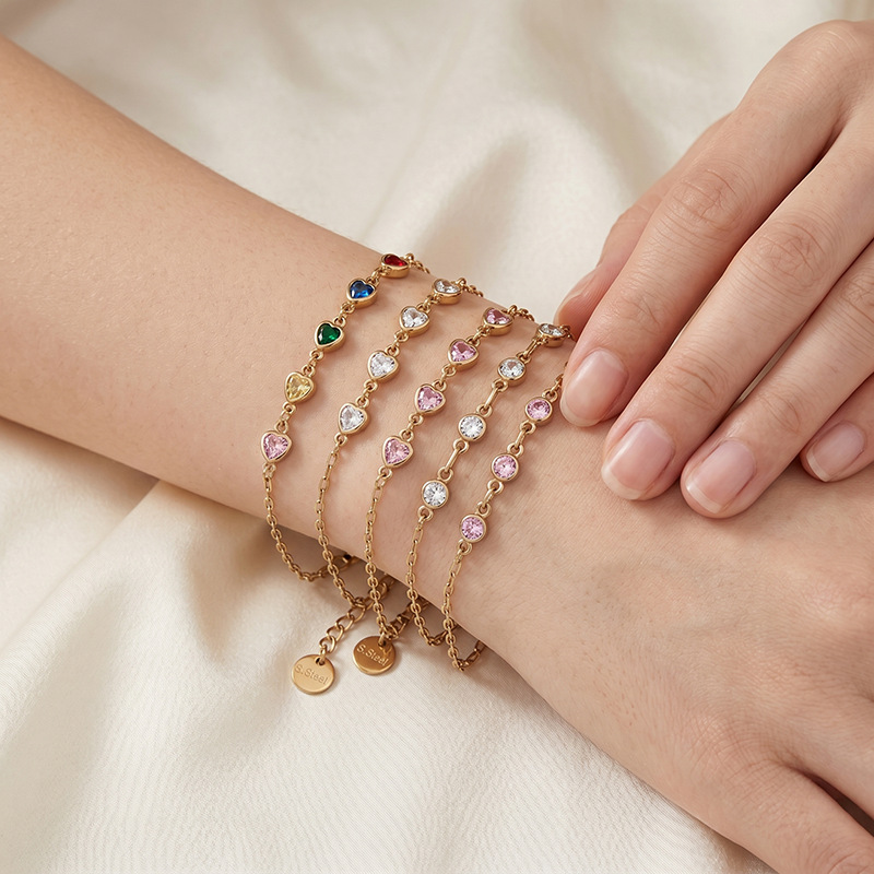 Tina Europa y los Estados Unidos acero inoxidable transfronterizo simple universal vacío electrodeposición diamante amor pulsera de zirconio color joyas de nicho para mujeres