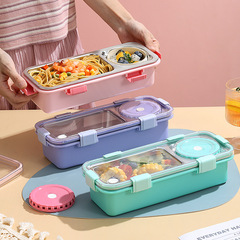Amazonの軽食ステンレス製ランチボックス、ボウル付きマルチコンパートメント、密閉漏れ防止ランチボックス、スープスプーン付き、オフィスワーカー用ランチボックス