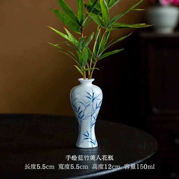 Hand painted blue bamboo vase with no one