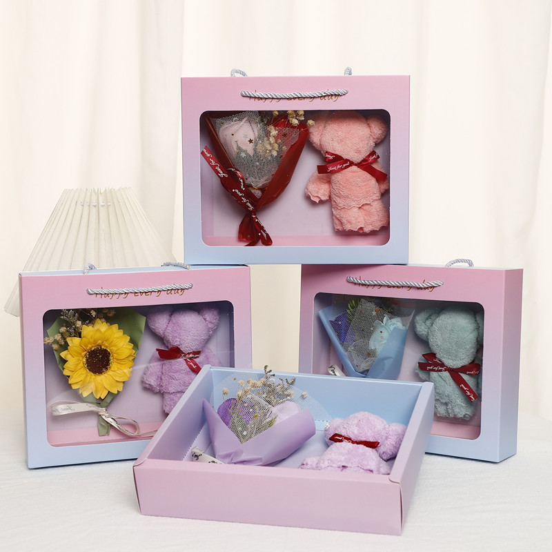 Día de San Valentín chino, empresa, centro comercial, evento, regalo, jabón de rosas, ramo, toalla, caja de regalo de oso, regalo para amigos masculinos y femeninos