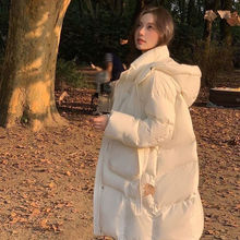 宽松新款鸭绒淡人冬季羽绒服中长款穿搭加厚韩版外套黑色白色氨纶