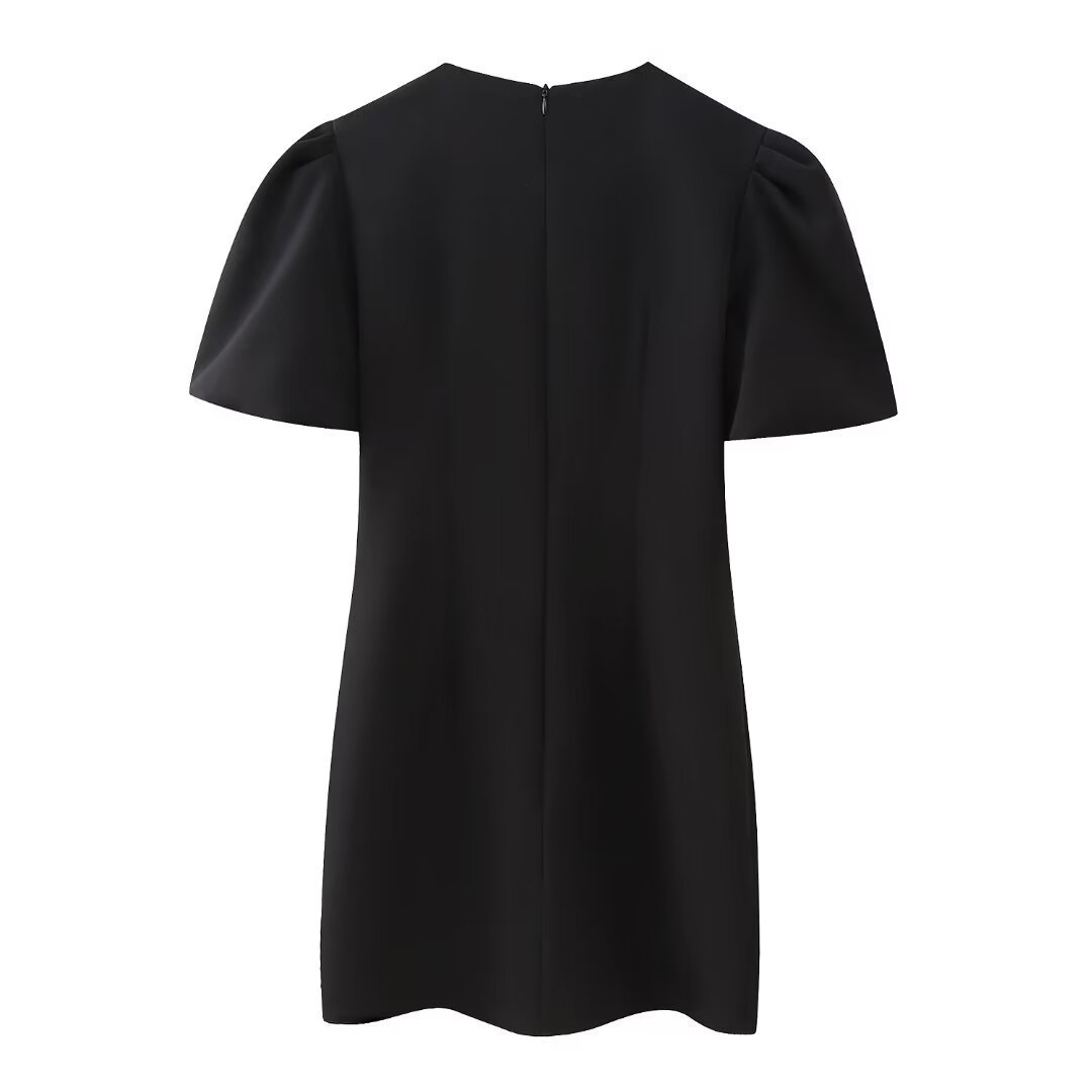 Wholesale Women's Elegant Sexy Solid Color Bow Knot Holiday Cocktail Party Round Neck Short Sleeve Black Dress display picture 4