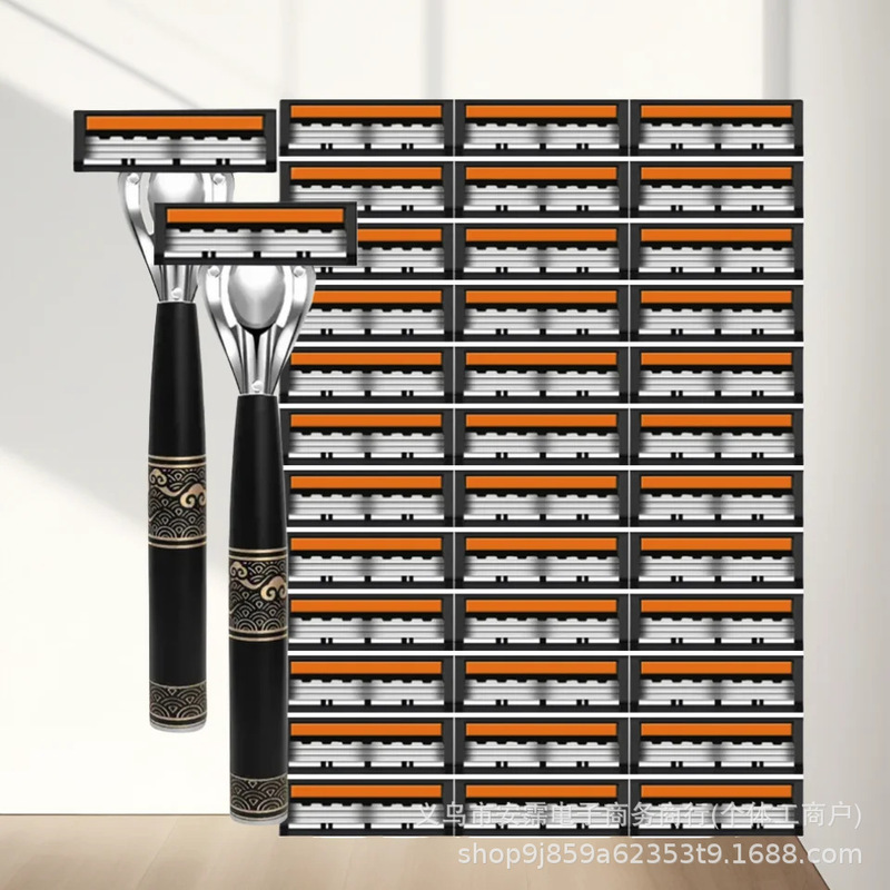 Cross-Border Popular Xiangyun Chinese Style 3-Layer Stainless Steel Razor Set Durable Stainless Steel Handle and Knife Holder