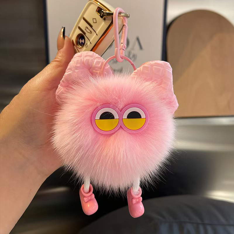 Grandes ojos arco peluche bolsas lindas llaveras de automóviles colgantes de bola de carbón imitación zorro colgantes de bola de pelo