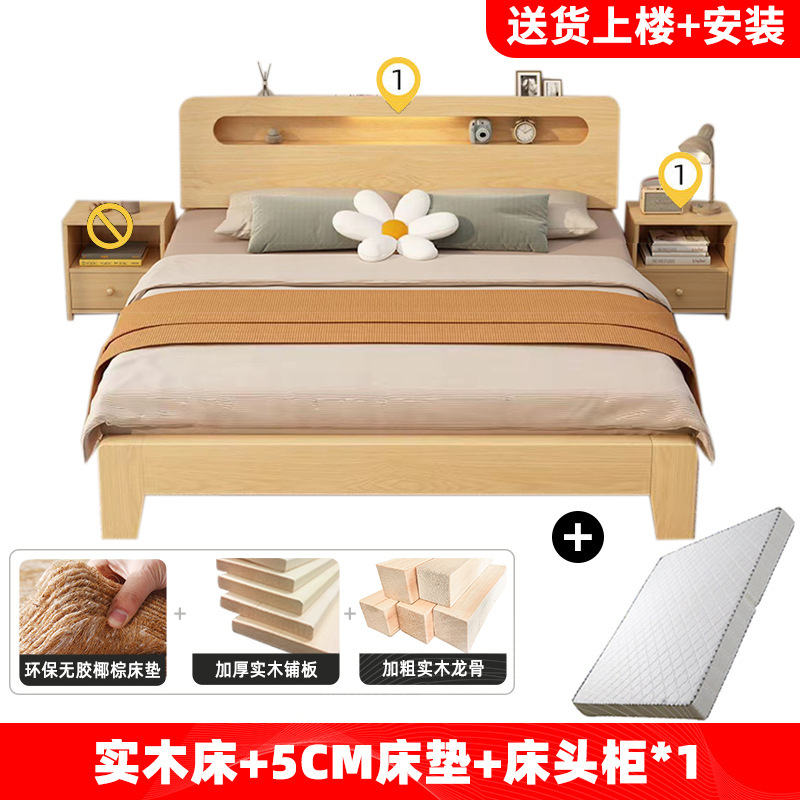 实木床双人1.8x2米现代简约1.5米家用小户型主卧大床1.2m单人特价|undefined