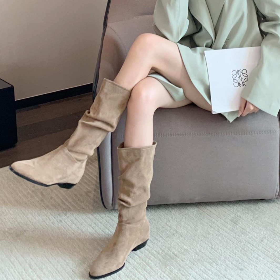 Nuevas botas vaqueras retro de tacón grueso con punta en pico y aumento de altura, botas delgadas a media pantorrilla para mujer 2894-3, tendencia retro.