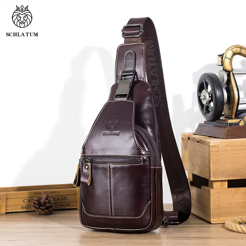狮莱顿真皮斜挎胸包男款欧美复古新款头层牛皮跨境外贸男士前挎包