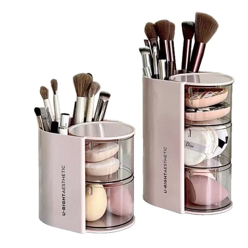 Caja de almacenamiento de polvo giratoria a prueba de polvo梳妆台 de escritorio maquillaje huevo cojín de aire lápiz labial cepillo de maquillaje estante de almacenamiento