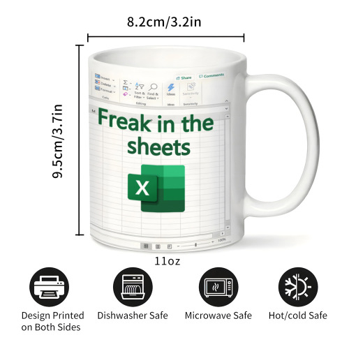 Cross-border hot-selling excel freak in the sheets white mug breakfast coffee tea cup