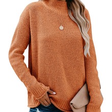 跨境2023亚马逊高领纯色女式毛衣休闲时尚套头长袖中款打底衫上衣
