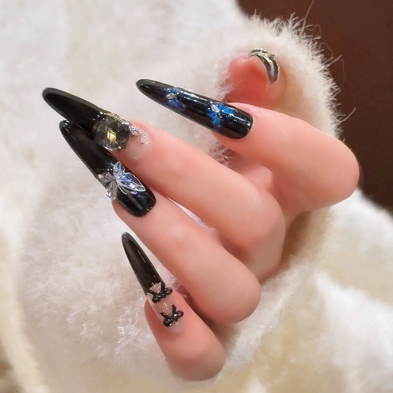 Uñas postizas de ojo de gato transfronterizas, piezas de uñas hechas a mano, uñas postizas, arte de uñas portátil, estilo largo de alta gama.