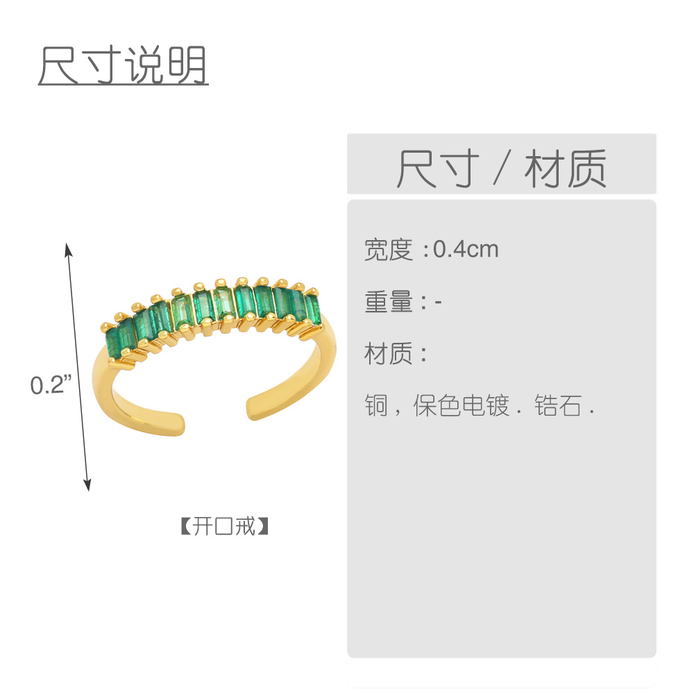 Fashion Square Copper Open Ring Plating Inlay Zircon Copper Rings