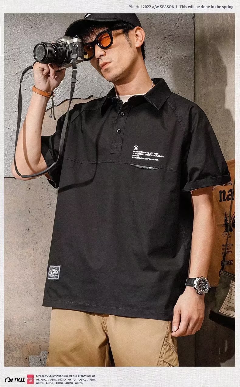 Moda 2024 verano nuevo estilo suelta camisa polo de manga corta para hombre diseño de manga de cinco puntos sentido tendencia camiseta de media manga