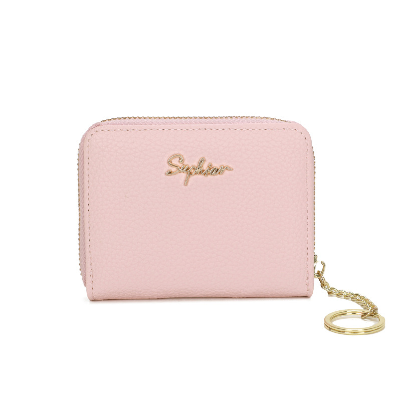 Bolsa de tarjetas de sobre de cremallera anti-magnética transfronteriza bolsa de cambio de mujer bolsa de órgano de múltiples tarjetas pu bolsa de tarjetas de color sólido sensación de alto nivel