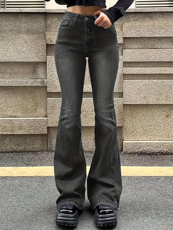 女士牛仔裤弹力简约灰色裤子设计感百搭显瘦喇叭长裤WOMEN JEANS|undefined