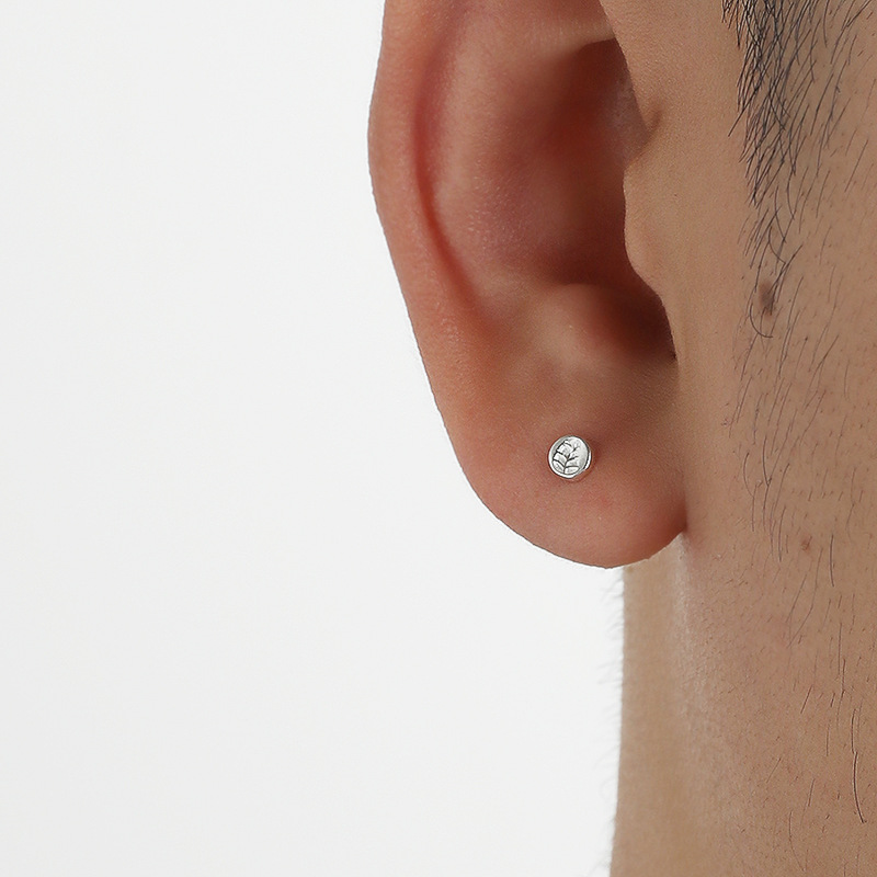 Orecchini a cerchio con foglia in argento 925 uomo donna_voghion.com