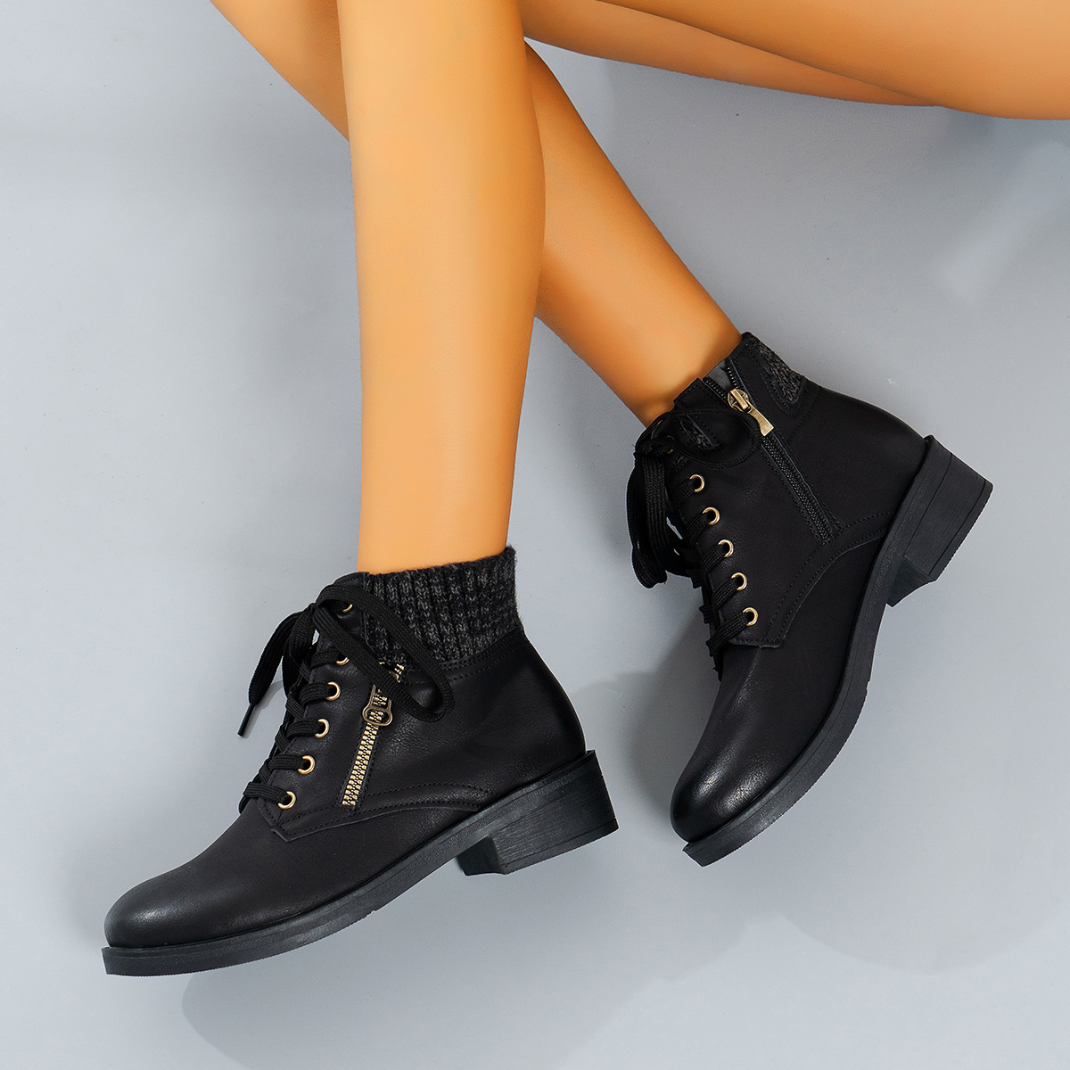 Round Toe Lace-Up Ankle Boots main image 0