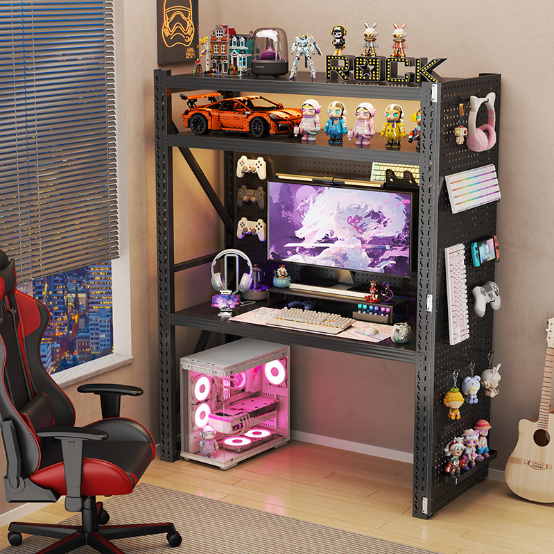 Computer Desk Home Simple Liftable Shelf E-Sports Table Multi-Layer Storage Rack with Hole Board Storage Rack Book Table