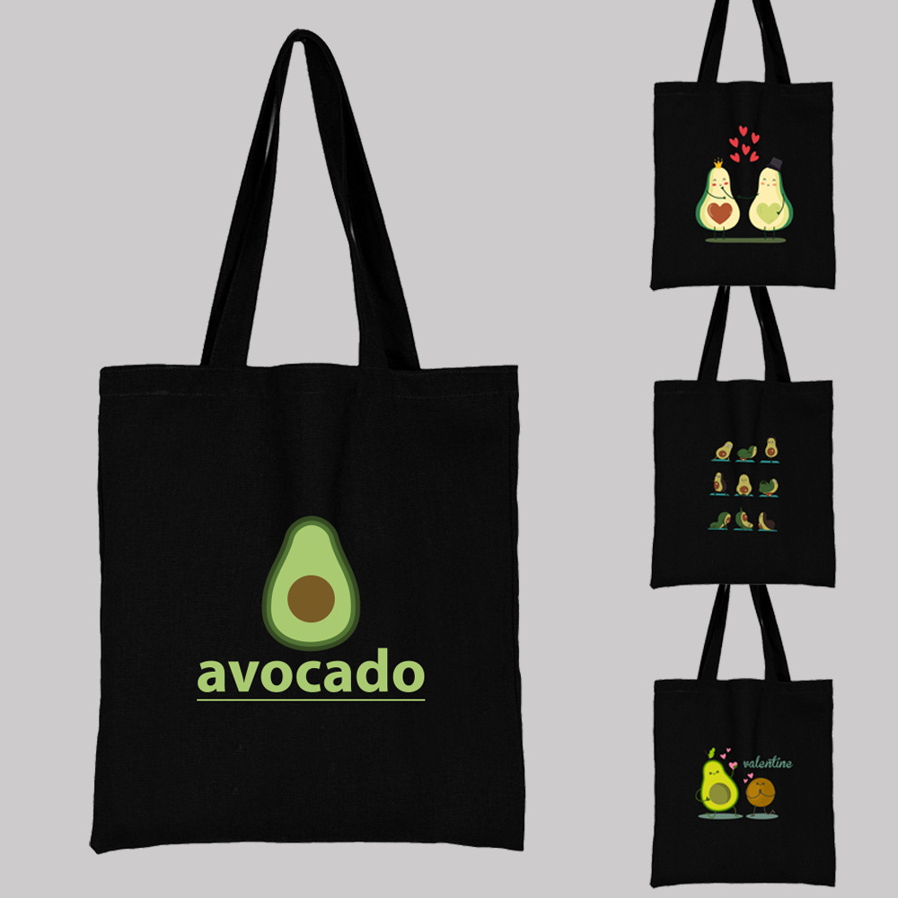 跨境外贸Cute Avocado印花帆布包原宿单肩包学生时尚手提购物袋