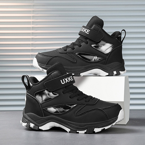 Boys 'shoes for autumn and winter, new leather surface waterproof, non-slip and wear-resistant hiking shoes, middle-aged children's outdoor sports running shoes