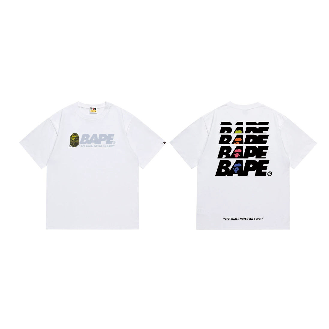 Короткая футболка повседневная с коротким рукавом (BAPE) двойной пряжи унисекс, разноцветная и размеры S–XXL