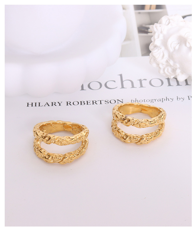 European And American Exaggerated Fashion Double-layer Beaten Tin Foil Tail Ring Titanium Steel Ring display picture 6