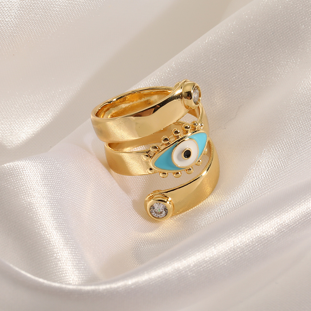 Fashion Geometric Devilu0027S Eye Copper Open Ring Enamel Zircon Copper Rings
