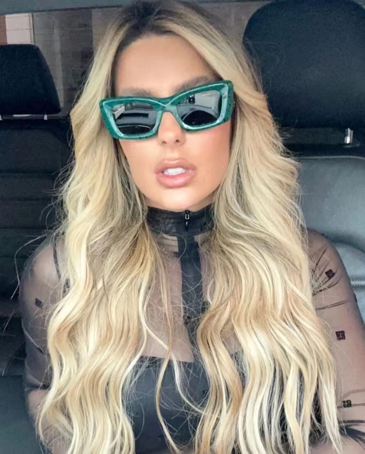 New European and American fashion catwalk small frame cat eye sunglasses for women, trendy sunglasses for men, cross border 9137 UV protection_voghion.com