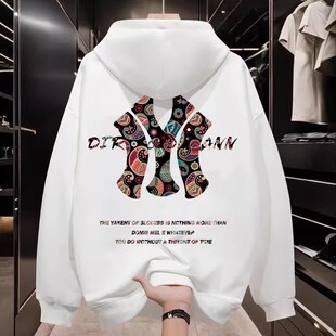 New Hooded Trendy Brand Spring & Fall American Printed Sweatshirt, Handsome and Simple Men's Trendyy Round Neck Autumn and Winter Velvet Long Sleeves