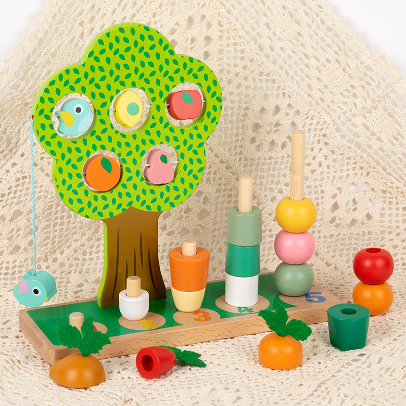 Colorful Vegetable Pile Tower Toy Early Education Benefiting Intelligence Stacking Music Wooden Stacking Color Digital Animal Fruit Cognition