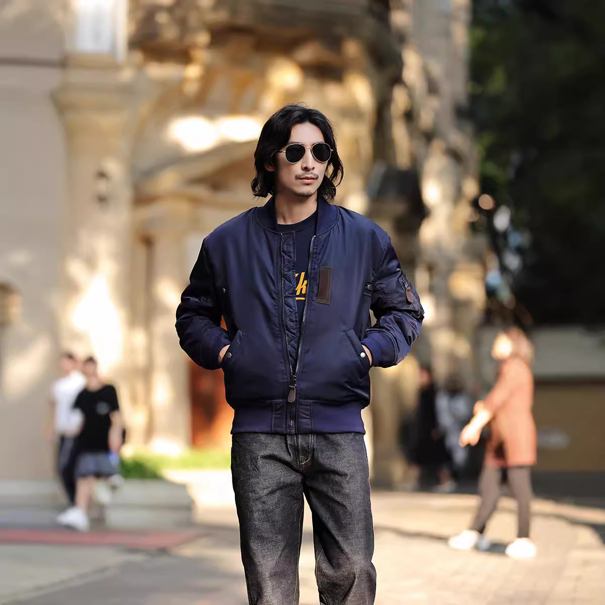 OKONKWO otoño e invierno nuevo color sólido MA-1 vuelo chaqueta acolchada lana gruesa MA1 impermeable chaqueta abrigo