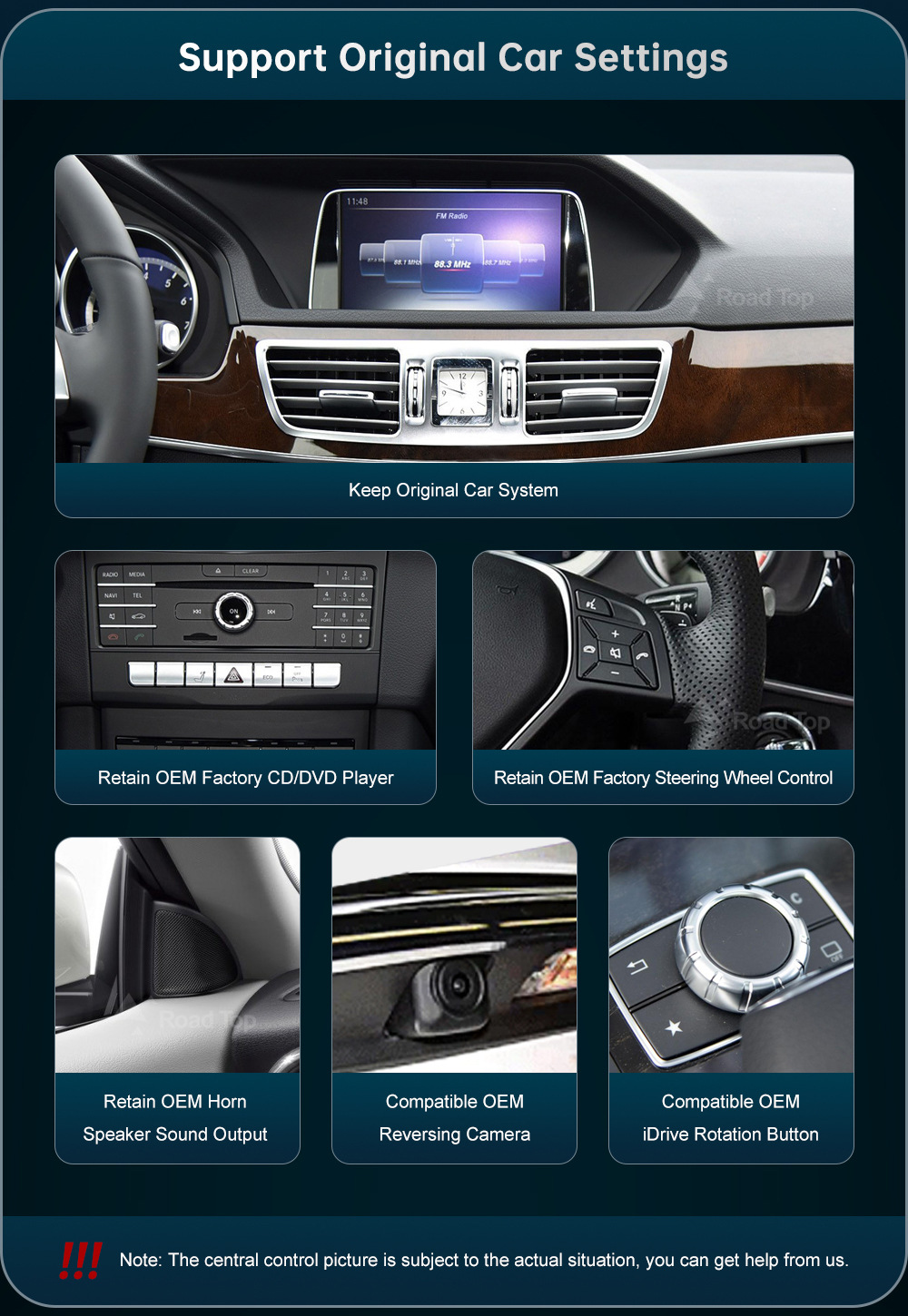 RoadTop wireless CarPlay screen for Mercedes-Benz E-Class NTG4.0/4.5/5.0 display