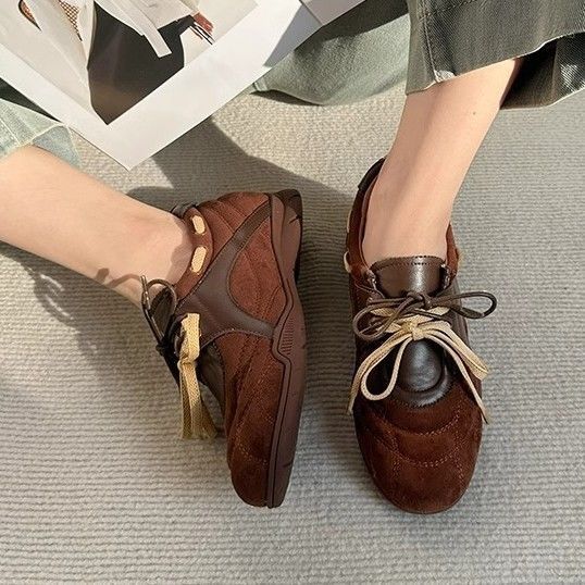 平底德训鞋女复古厚底蝴蝶结系带小众拳击鞋百搭休闲鞋女芭蕾舞鞋|undefined