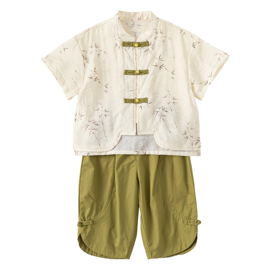 Yubao ropa para niños nueva ropa china china de verano pantalones cortos de mangas cortas de dos piezas de ropa de bebé estilo nacional para niños