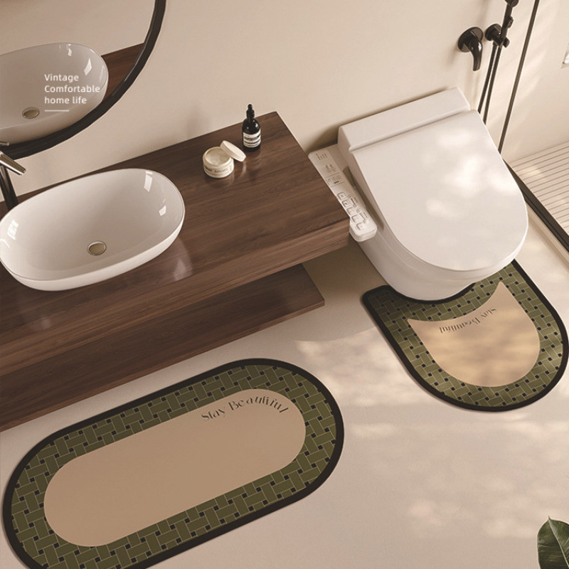 Modern Light Luxury Bathroom Floor Mat Washbasin Foot Mat Door Quick-drying Three-piece Home Carpet Semi-round Entrance Door Carpet