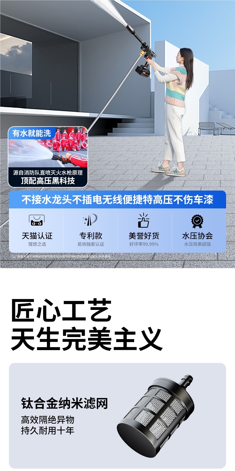 Cordless Car Washer High-Pressure Water Gun for Home Use Powerful Floor Cleaning New Model with Booster Electric Water Gun Lithium Battery Tool