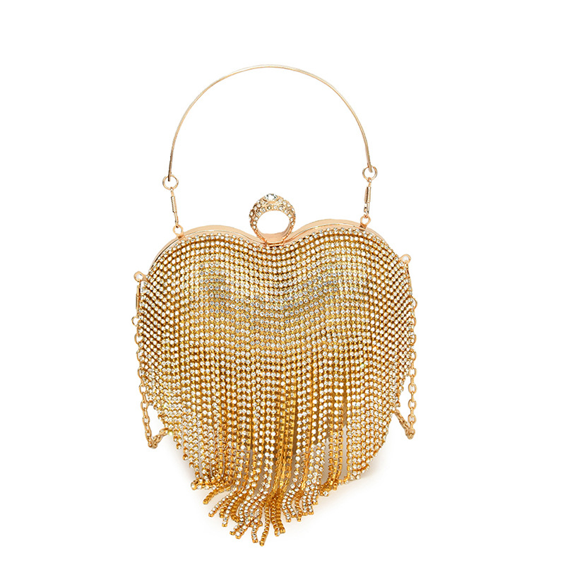 Bolso de mujer transfronterizo de corazón de melocotón con diamantes bordados bolso de amor bolso de mano bolso de cena bolso de cadena bolso de cinturón un cabello