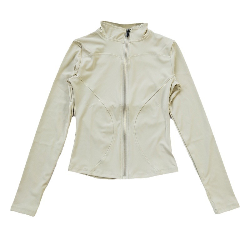Chaqueta de yoga delgada con cuello alto con cremallera, protección solar delgada, ciclismo al aire libre, ropa deportiva, ropa de gimnasia, top de carrera de secado rápido